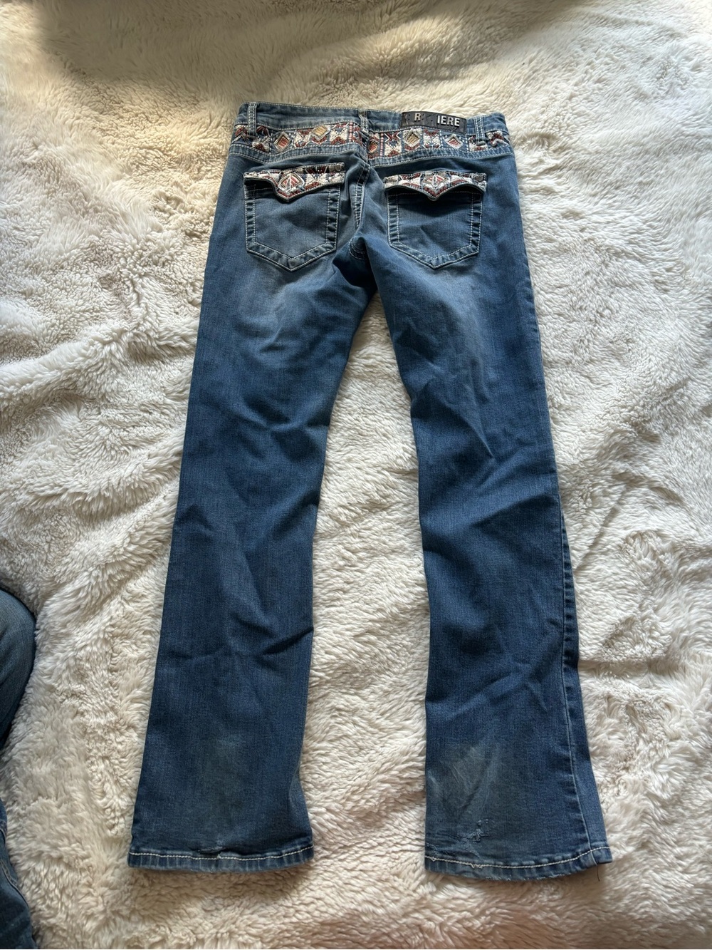 Premier Low Rise Boot Cut Rhinestone Embroidered Decor Jeans